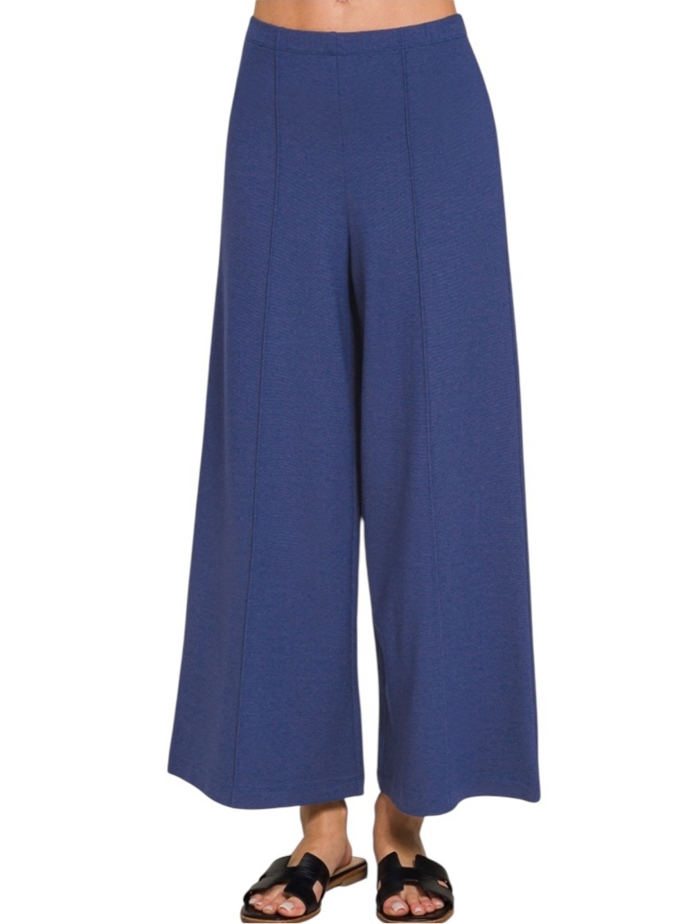Zenana Navy inseam Ponte  Wide Leg Pull on Pant
